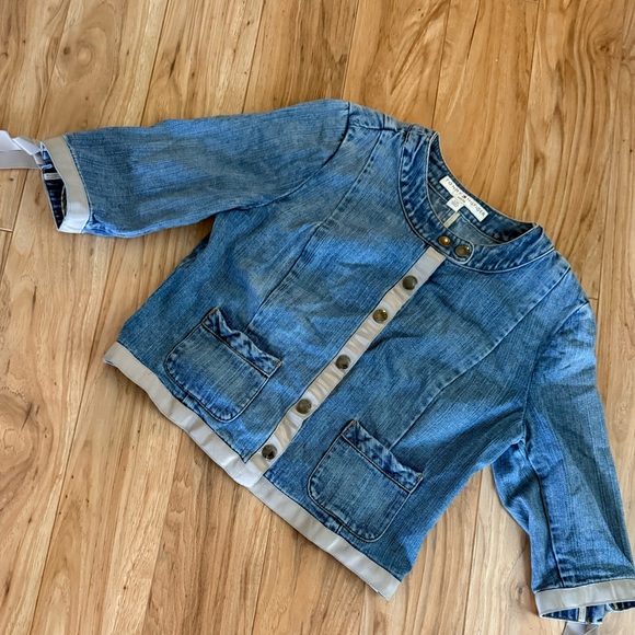 Tommy Hilfiger Denim Jacket SZ L Petite Designer Fashion Grosgrain Border - Picture 8 of 8